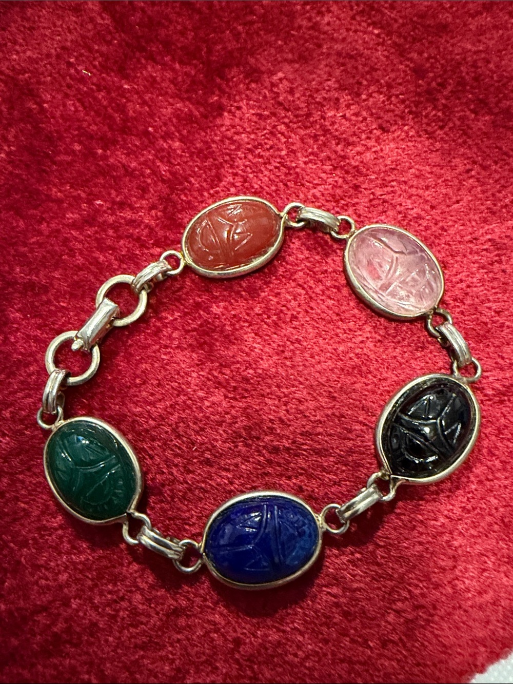 Vintage Multi-Color Scarab Oval Link Bracelet - Women Jewelry 7” great condition
